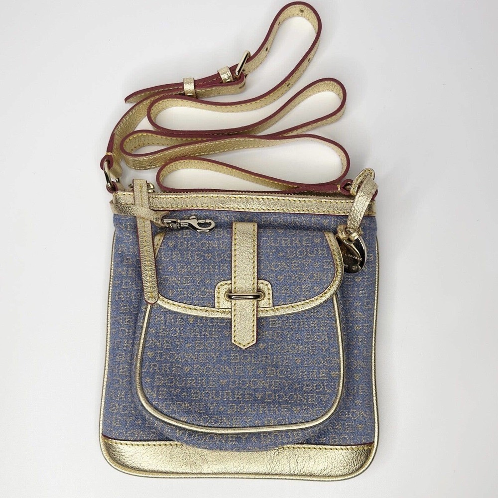 Dooney & Bourke Blue Denim Gold Lettering Crossbody Blue Duck- LIKE NEW - Picture 2 of 10